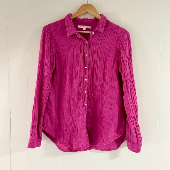 Xirena Gauze Scout Button Down Shirt in Hot Pink sz M - Picture 2 of 5